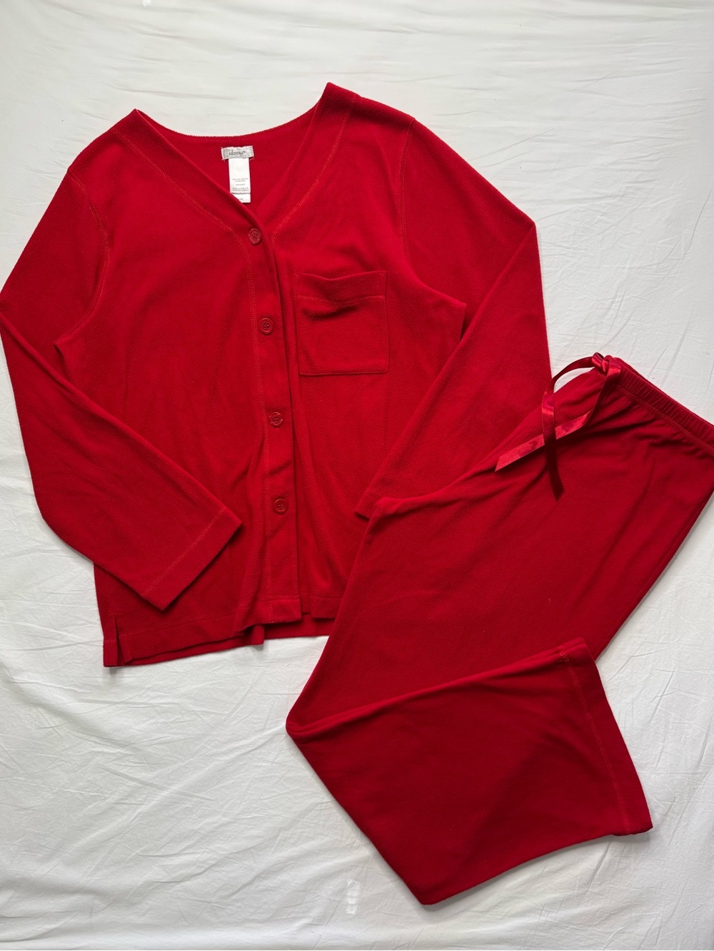 Adonna - Red Button-Front Lounge Set Pants & Long Sleeve Fleece Pajama Pants